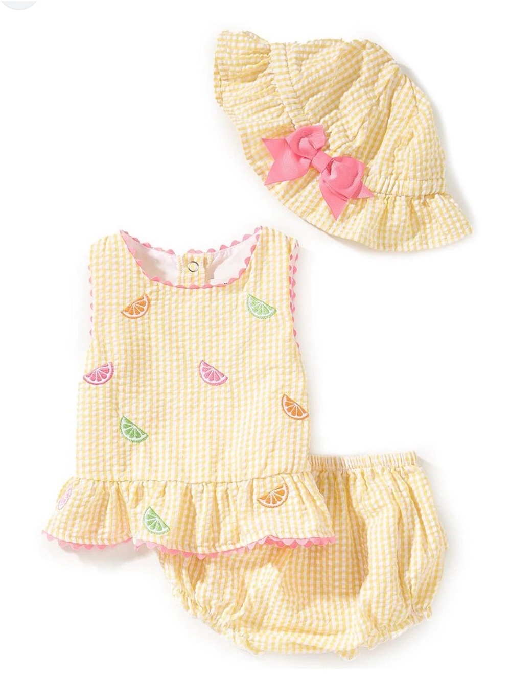 Rare Editions Baby girl sleeveless top, diaper cover and hat set size 3 months